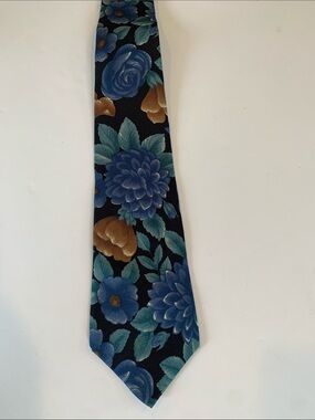 Vintage Woodward Woodie Men's Blue Floral Italian Silk Tie Necktie